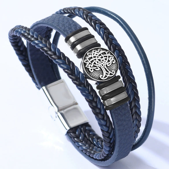 Wholesale Fashion Bracelet Zinc Alloy Multilayer Woven Leather Pu Leather Geometric Electroplating Unisex Men's