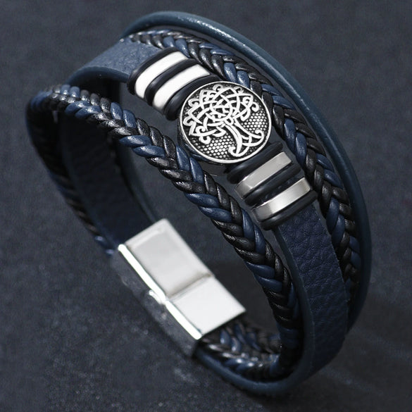 Wholesale Fashion Bracelet Zinc Alloy Multilayer Woven Leather Pu Leather Geometric Electroplating Unisex Men's