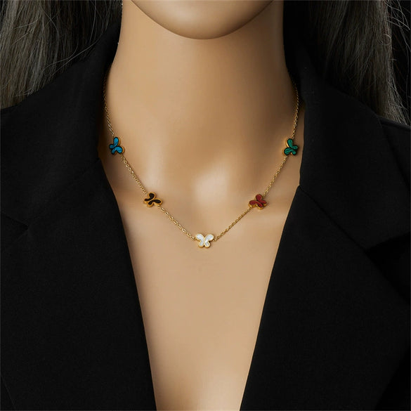 Wholesale Fashion Butterfly Insect Pattern Stainless Steel Earrings And Necklace Suit With Electroplating Design