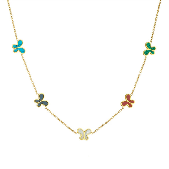 Wholesale Fashion Butterfly Insect Pattern Stainless Steel Earrings And Necklace Suit With Electroplating Design