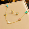 Wholesale Fashion Butterfly Insect Pattern Stainless Steel Earrings And Necklace Suit With Electroplating Design