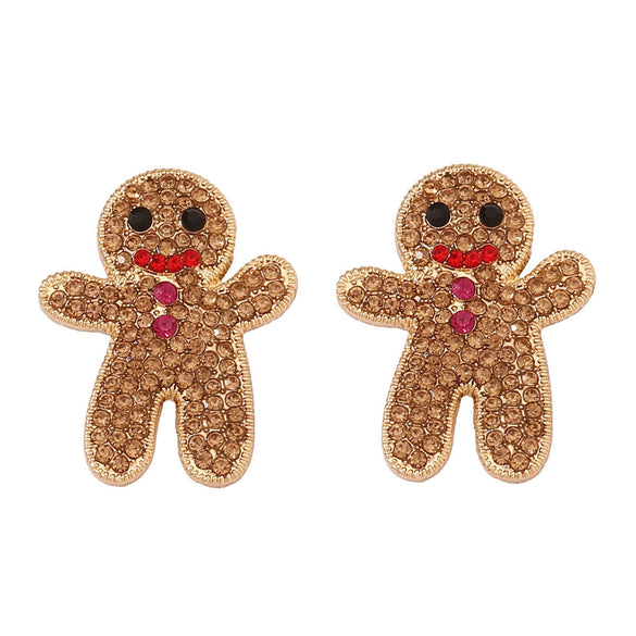 Wholesale Fashion Cartoon Halloween Gingerbread Man Funny Alloy Earrings With Rhinestone Inlay And Electroplating
