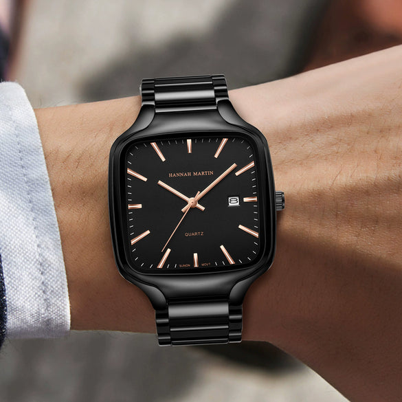 Wholesale Fashion Casual Square Waterproof Luminous Quartz Watch For Men With Stainless Steel Strap And Buckle And Alloy Case