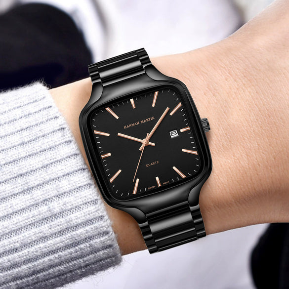 Wholesale Fashion Casual Square Waterproof Luminous Quartz Watch For Men With Stainless Steel Strap And Buckle And Alloy Case