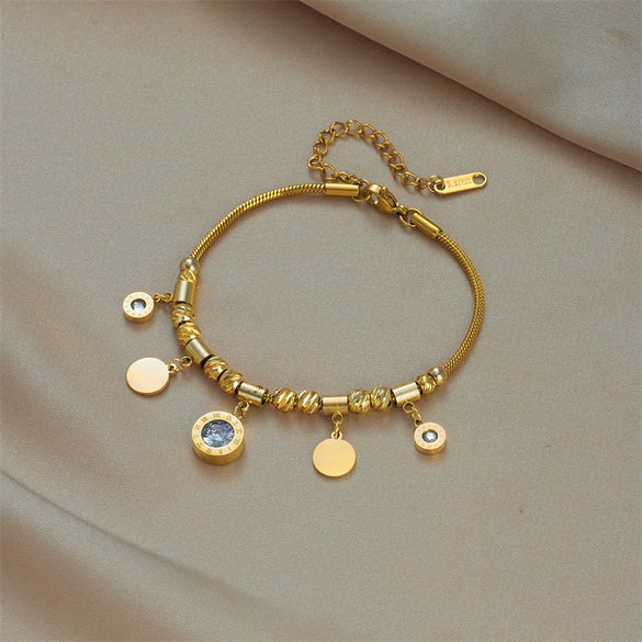 Wholesale Fashion Chic Titanium Steel Geometric White Cubic Bracelet 18K Gold Plated For Women