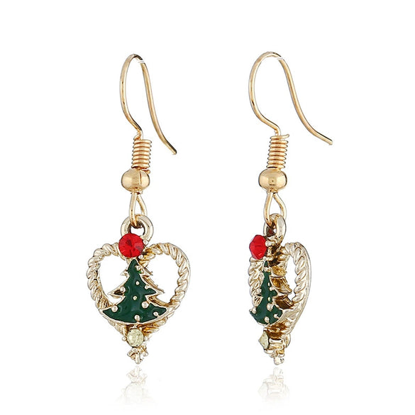 Wholesale Fashion Christmas Earrings Alloy Heart Shaped With Dripping Oil Process And Rhinestones