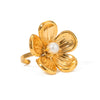 Wholesale Fashion Classic Personality Stainless Steel Flower Pearl Opening Ring Jewelry With Geometric Pattern And Electroplating
