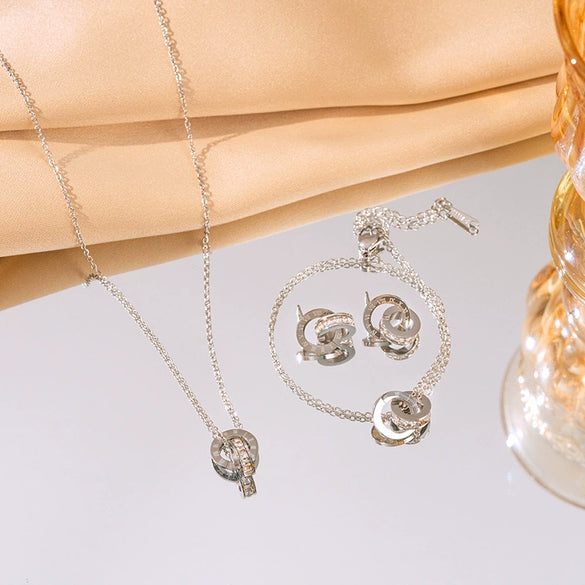 Wholesale Fashion Colorfree Light Luxury Titanium Steel Women's Jewelry Set With Cross Crown And Roman Numerals Electroplated Design