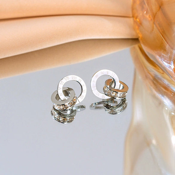 Wholesale Fashion Colorfree Light Luxury Titanium Steel Women's Jewelry Set With Cross Crown And Roman Numerals Electroplated Design