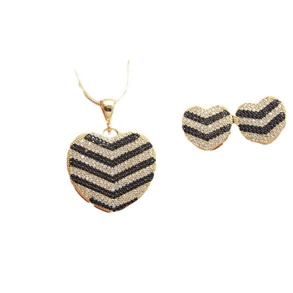 Wholesale Fashion Commuter Copper Goldplated Geometric Heartshaped Pendant Necklace And Earring Set