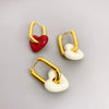 Wholesale Fashion Copper Earrings With 18K Gold Plated Enamel Glaze Ushaped And Peach Heart Pendant For Women