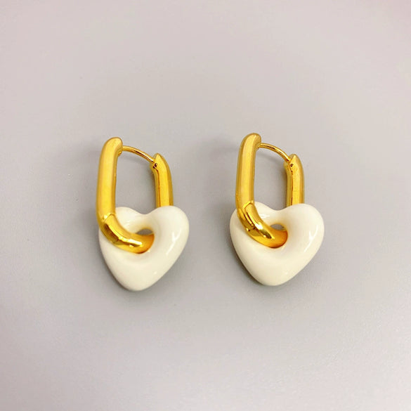 Wholesale Fashion Copper Earrings With 18K Gold Plated Enamel Glaze Ushaped And Peach Heart Pendant For Women