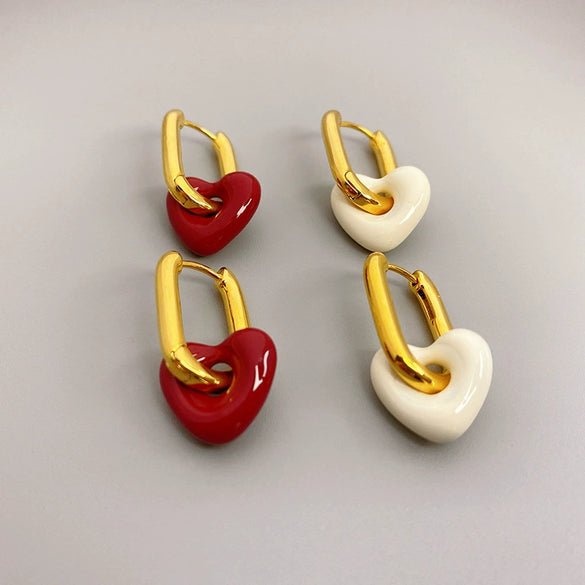 Wholesale Fashion Copper Earrings With 18K Gold Plated Enamel Glaze Ushaped And Peach Heart Pendant For Women