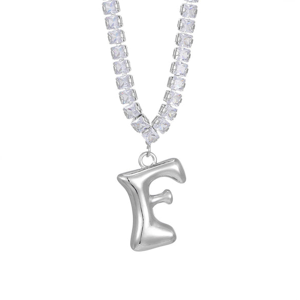 Wholesale Fashion Copper Zircon Necklace With Letters Numbers Text Pattern And Electroplating Cuban Chain Pendant