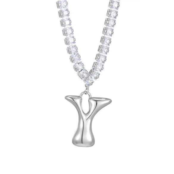 Wholesale Fashion Copper Zircon Necklace With Letters Numbers Text Pattern And Electroplating Cuban Chain Pendant