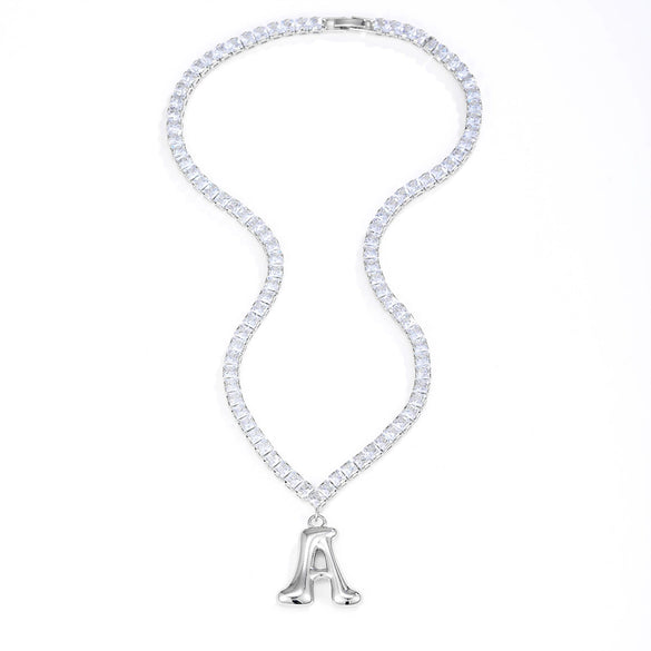 Wholesale Fashion Copper Zircon Necklace With Letters Numbers Text Pattern And Electroplating Cuban Chain Pendant