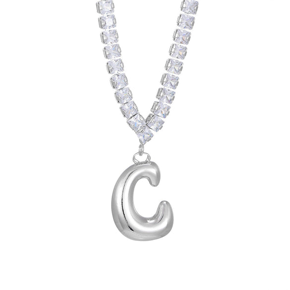 Wholesale Fashion Copper Zircon Necklace With Letters Numbers Text Pattern And Electroplating Cuban Chain Pendant