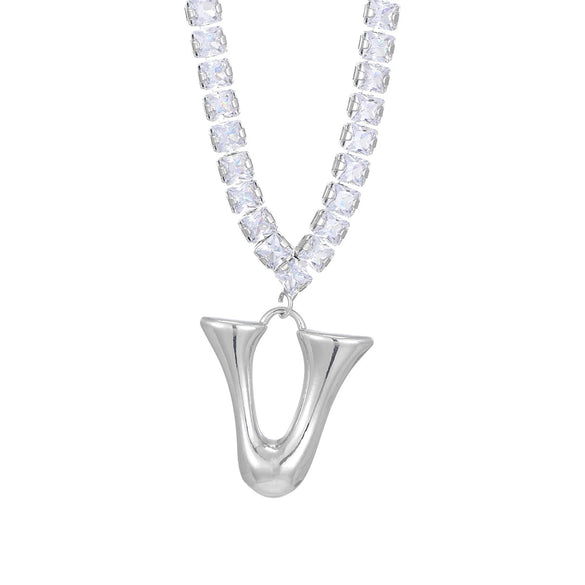 Wholesale Fashion Copper Zircon Necklace With Letters Numbers Text Pattern And Electroplating Cuban Chain Pendant