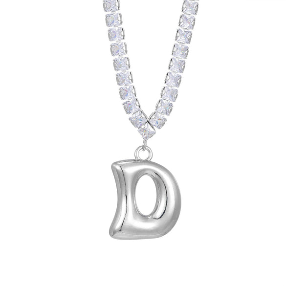 Wholesale Fashion Copper Zircon Necklace With Letters Numbers Text Pattern And Electroplating Cuban Chain Pendant