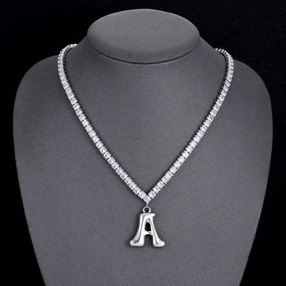 Wholesale Fashion Copper Zircon Necklace With Letters Numbers Text Pattern And Electroplating Cuban Chain Pendant