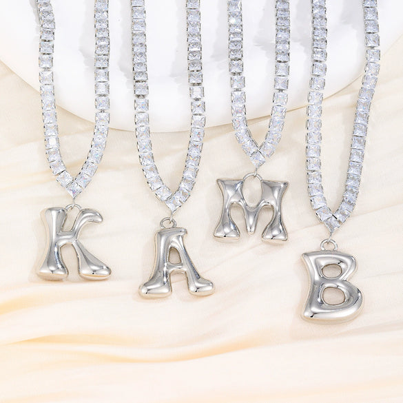 Wholesale Fashion Copper Zircon Necklace With Letters Numbers Text Pattern And Electroplating Cuban Chain Pendant