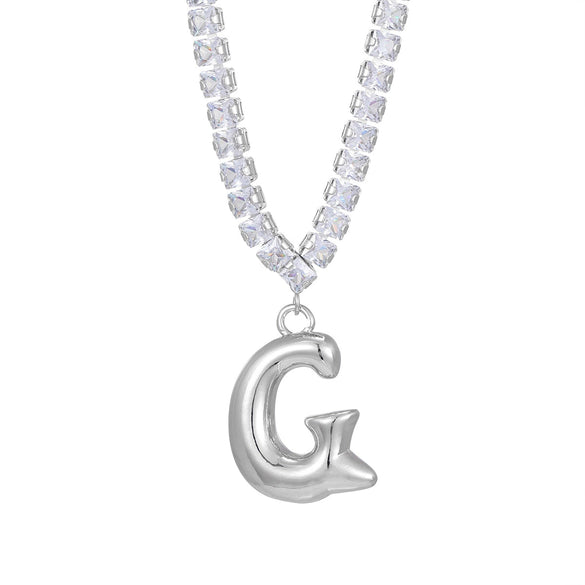 Wholesale Fashion Copper Zircon Necklace With Letters Numbers Text Pattern And Electroplating Cuban Chain Pendant