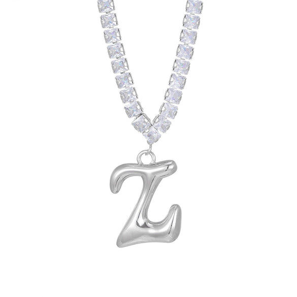 Wholesale Fashion Copper Zircon Necklace With Letters Numbers Text Pattern And Electroplating Cuban Chain Pendant