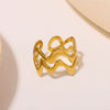 Wholesale Fashion Couple Jewelry Irregular Double Wave Geometric Stainless Steel Ring With Electroplating