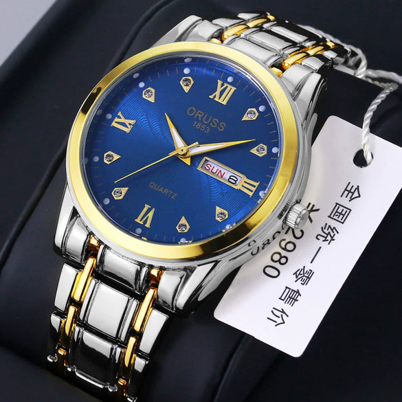 Wholesale Fashion Couple's Automatic Movement Watch Zinc Alloy Case Alloy Strap Round Dial Onion Crown Mineral Strengthened Glass Mirror Waterproof