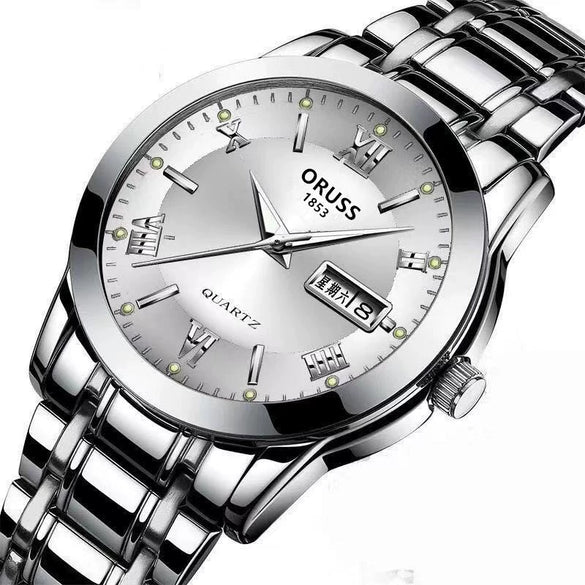 Wholesale Fashion Couple's Automatic Movement Watch Zinc Alloy Case Alloy Strap Round Dial Onion Crown Mineral Strengthened Glass Mirror Waterproof