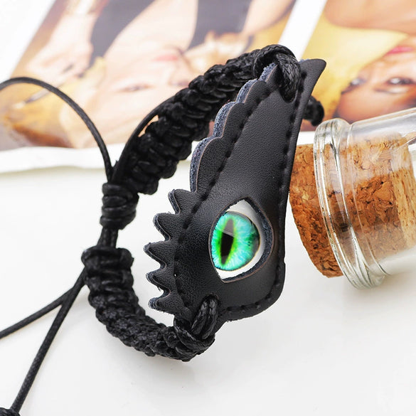 Wholesale Fashion Cowhide And Glass Glaze Handmade Geometric Devil's Eye Woven Bracelet