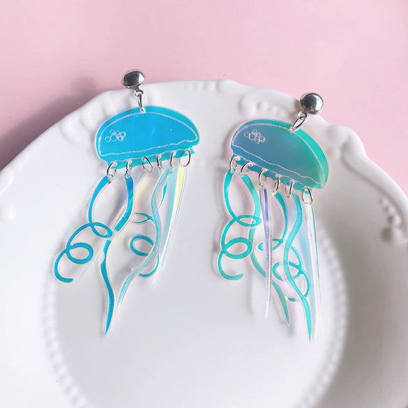 Wholesale Fashion Creative Acrylic Earrings With Colorful Jellyfish Pattern For Women
