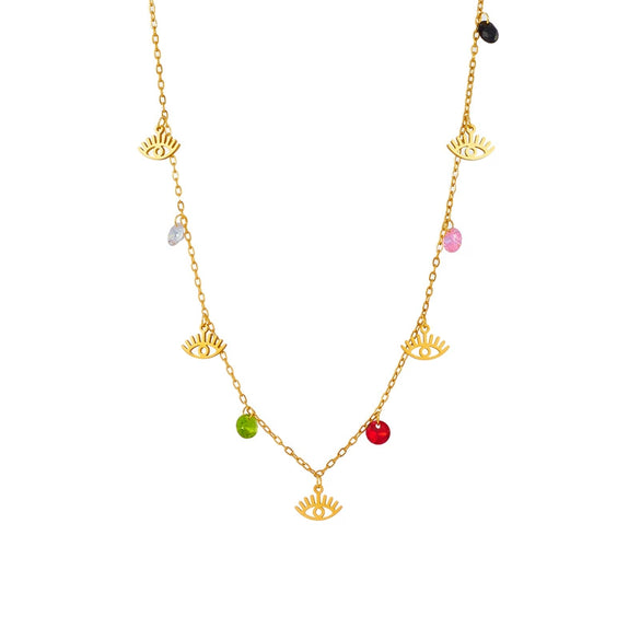 Wholesale Fashion Creative Colorful Beaded Oval Hollow Eye Geometric Titanium Steel Chain Necklace With Electroplating