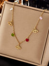 Wholesale Fashion Creative Colorful Beaded Oval Hollow Eye Geometric Titanium Steel Chain Necklace With Electroplating
