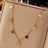 Wholesale Fashion Creative Colorful Beaded Oval Hollow Eye Geometric Titanium Steel Chain Necklace With Electroplating