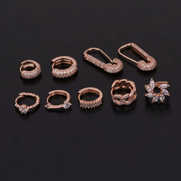 Wholesale Fashion Creative Geometric Copper Earrings With Zircon For Women Rose Gold Electroplated