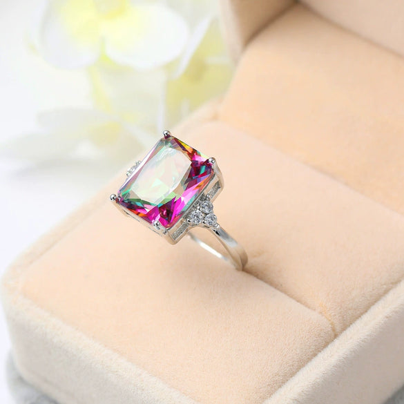 Wholesale Fashion Creative Jewelry Rings For Women Colorful Zircon Copper Geometric Electroplated