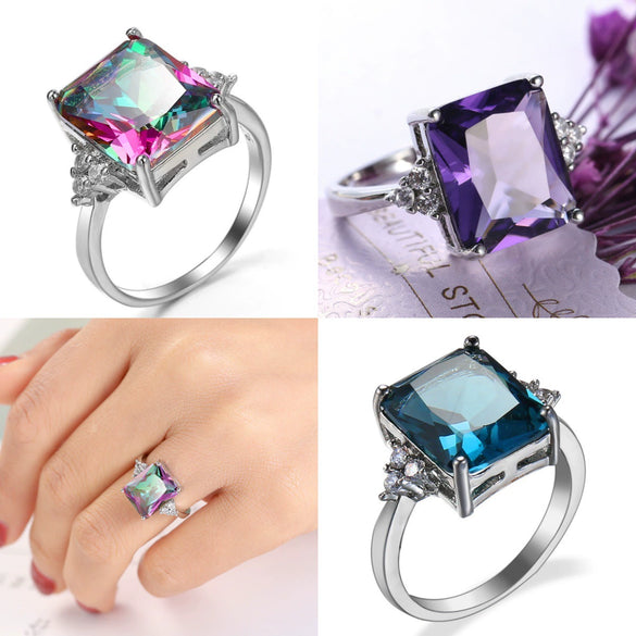 Wholesale Fashion Creative Jewelry Rings For Women Colorful Zircon Copper Geometric Electroplated