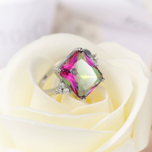 Wholesale Fashion Creative Jewelry Rings For Women Colorful Zircon Copper Geometric Electroplated