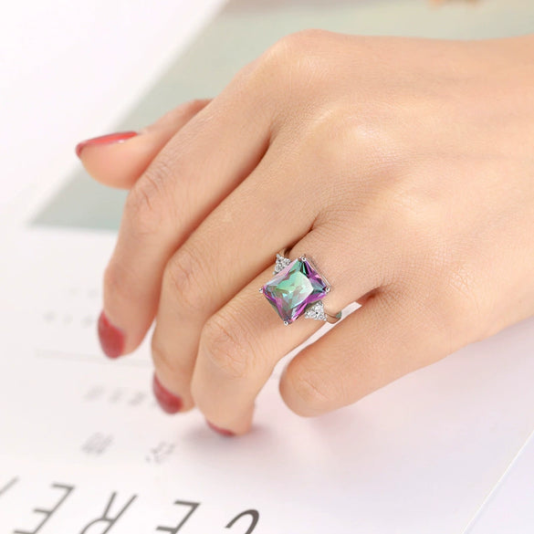 Wholesale Fashion Creative Jewelry Rings For Women Colorful Zircon Copper Geometric Electroplated