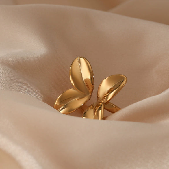 Wholesale Fashion Creative Petal Flower Open Ring 316 Stainless Steel With Pvd Gold Electroplated Finish