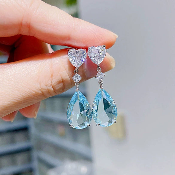 Wholesale Fashion Crystal Zircon Drop Shape Copper Earrings