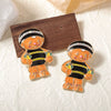 Wholesale Fashion Cute Cartoon Design Alloy Micro Zircon Gingerbread Earrings With Electroplating For Women