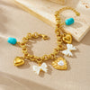 Wholesale Fashion Cute Cartoon Diy Pearl Heart Bow Tie Pendant Gold Plated Stainless Steel Bracelet For Women