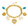 Wholesale Fashion Cute Cartoon Diy Pearl Heart Bow Tie Pendant Gold Plated Stainless Steel Bracelet For Women