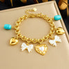 Wholesale Fashion Cute Cartoon Diy Pearl Heart Bow Tie Pendant Gold Plated Stainless Steel Bracelet For Women