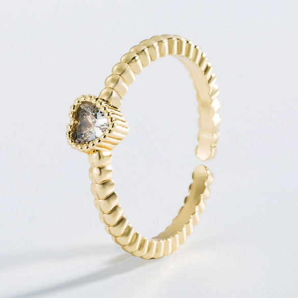 Wholesale Fashion Cute Unisex Heart Shaped Copper Zircon Ring Jewelry