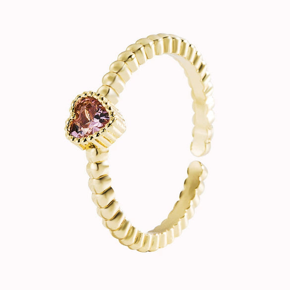Wholesale Fashion Cute Unisex Heart Shaped Copper Zircon Ring Jewelry