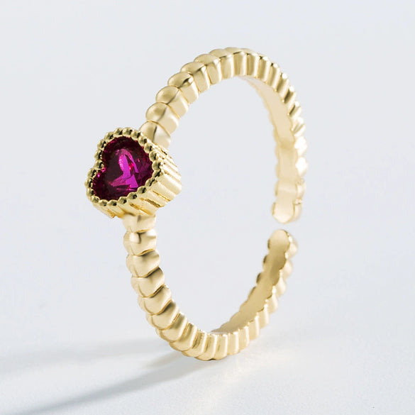 Wholesale Fashion Cute Unisex Heart Shaped Copper Zircon Ring Jewelry