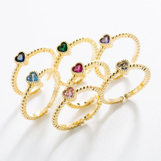 Wholesale Fashion Cute Unisex Heart Shaped Copper Zircon Ring Jewelry
